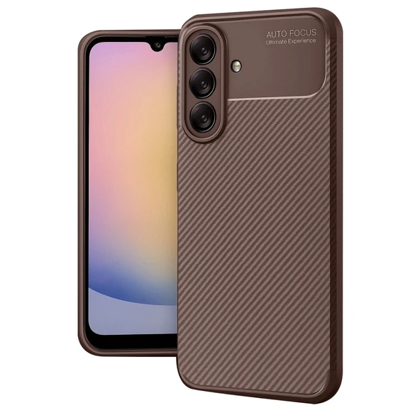 Samsung Galaxy A56 Kılıf Auto Focus Karbon Kapak - Kahverengi ürün görseli 1