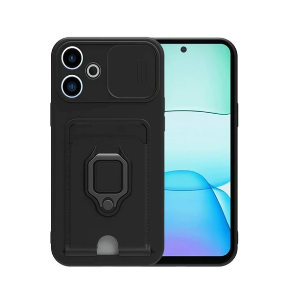 Redmi 13 4g Kılıf Zuma Kartvizitli Yüzüklü Silikon - Siyah ürün görseli 1