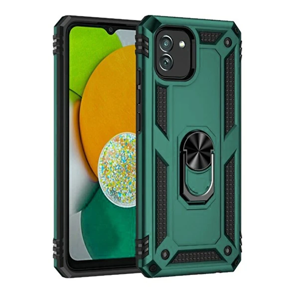 Samsung Galaxy A03 Kılıf Sofya Yüzüklü Silikon Kapak - Yeşil ürün görseli 1