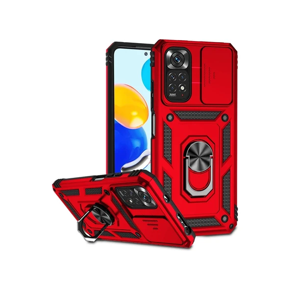 Redmi Note 11 Pro Kılıf Pars Lens Yüzüklü Silikon - Kırmızı ürün görseli 1