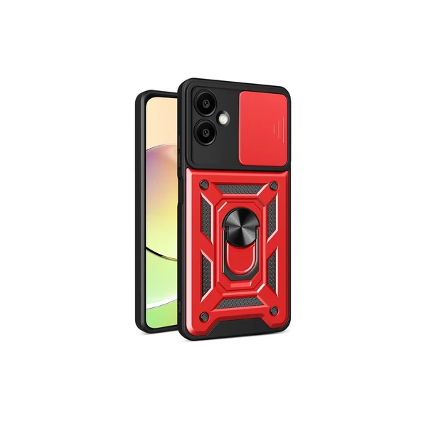 Samsung Galaxy A06 Kılıf Pars Lens Yüzüklü Silikon - Kırmızı ürün görseli 1