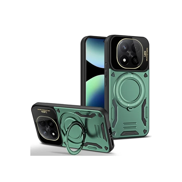 Redmi Note 14 Pro Plus Kılıf Joy Lens Standlı Kapak - Koyu Yeşil ürün görseli 1