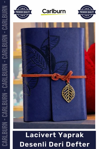 Özel Üretim Vintage Eskitme Şık Günlük Hediye Ajanda Hatıra Lacivert Yaprak Desenli Deri Defter ürün görseli 1