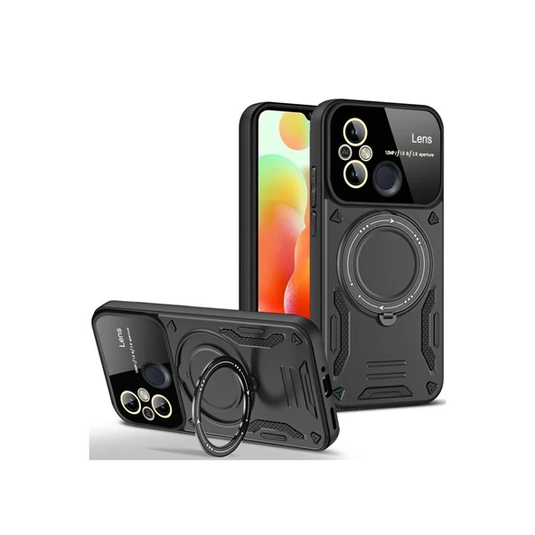 Redmi 12c Kılıf Joy Lens Standlı Kapak - Siyah ürün görseli 1