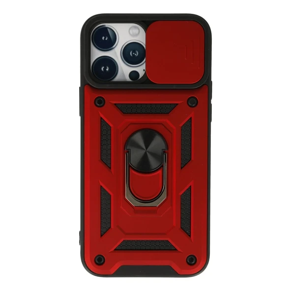 İphone 13 Pro Max Kılıf Pars Lens Yüzüklü Silikon - Kırmızı ürün görseli 1
