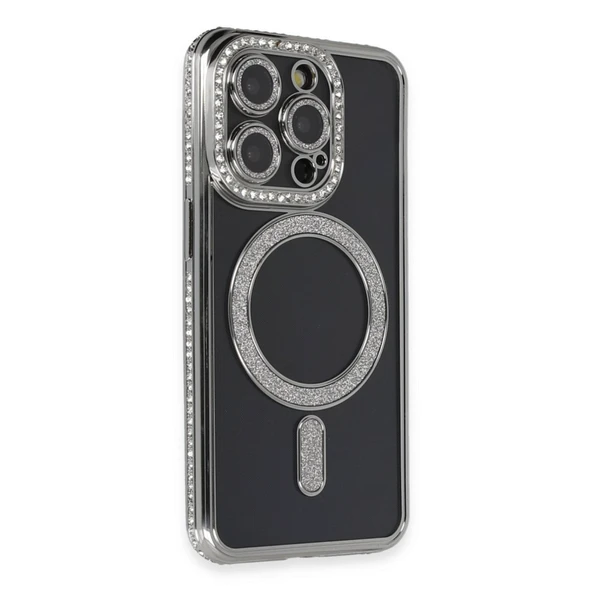 İphone 14 Pro Max Kılıf Joke Simli Magneticsafe Kılıf - Gri ürün görseli 1