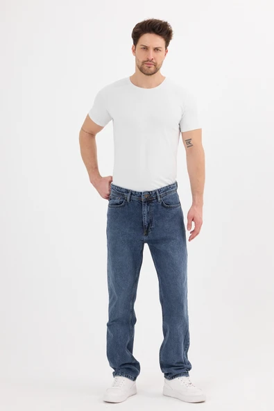 Erkek Baggy Jean Pantolon | Mavi Kar Yıkama - B48212 ürün görseli 1