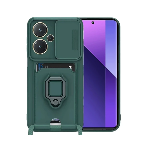Redmi Note 13 Pro Plus Kılıf Zuma Kartvizitli Yüzüklü Silikon - Yeşil ürün görseli 1