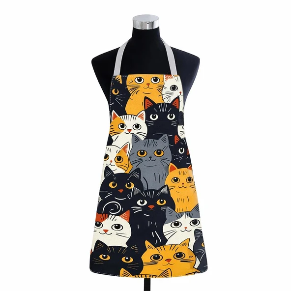 Valkyrie Kedi Desenli Mutfak Önlüğü Cepli Ayarlanabilir Askılı Unisex Mutfak Pişirme Servis Temizlik Önlüğü ürün görseli 1