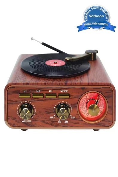 Nostaljik Tasarım Plak Çalar Görünümlü Radyolu Bluetooth Hoparlör Retro Müzik Plak ürün görseli 1