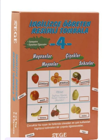 Ing. Öğreten Resimli Tombala -4 Hayv.,meyveler,sebzeler,çiçekler (YENİ ÜRETİM) ürün görseli 1