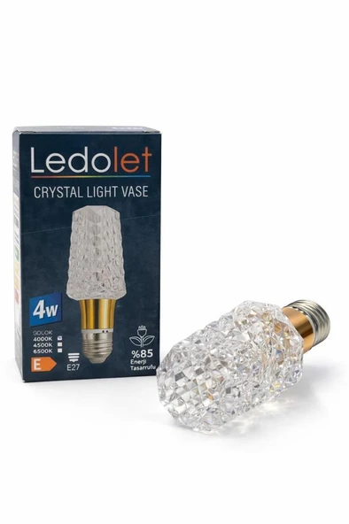 Ledolet 4W Diamond Kristal Vase Led Ampul Sarı Işık 3000K E27 Kristal Görünümlü  Dekoratif Lamba ürün görseli 1