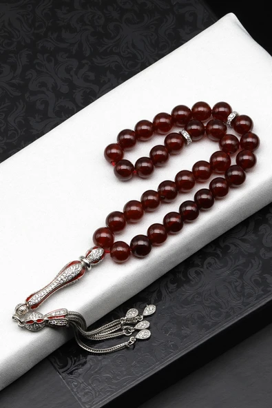 Garnet Doğal Taş 925 Ayar Gümüş Tesbih 8 mm Küre Kesim - T-1786 ürün görseli 1