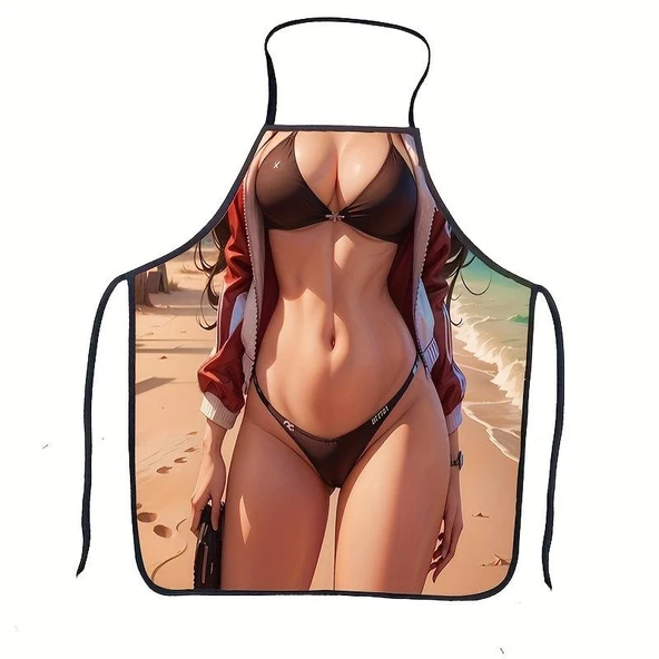 Valkyrie Bikini Esprili Mutfak Önlüğü Baskılı Unisex Parti Barbekü Mutfak Önlüğü 80x60 cm ürün görseli 1