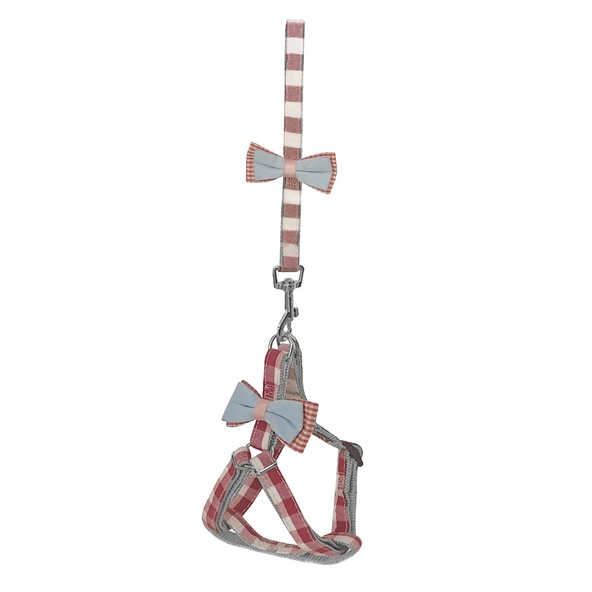 Köpek Göğüs Tasma Seti Ekose Desenli Papyonlu 1.5 cm*35-48 cm Kırmızı ürün görseli 1