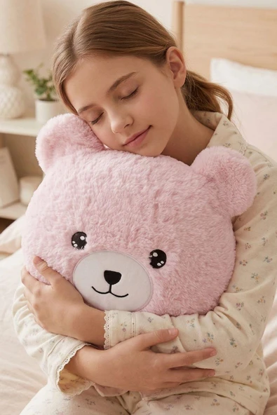 Pembe Ayıcıklı Yumuşak Peluş Yastık  Uyku Arkadaşı Dekoratif Sarılmalık Ayı ürün görseli 1