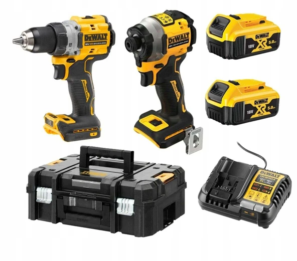 DEWALT DCK2051P2T 18V 5.0AH Çift Akülü Kömürsüz İkili Set DCD800 + DCF850 TSTAK (2x 5.0Ah Akü + Şarj cihazı) ürün görseli 1