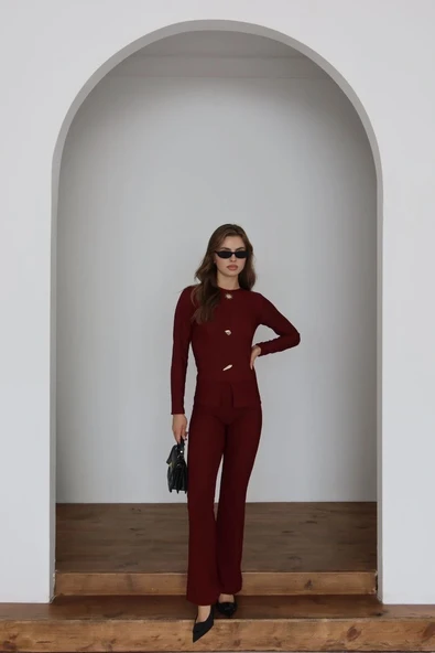 Ottoman alt üst takım bordo pt510442 - Resim 4