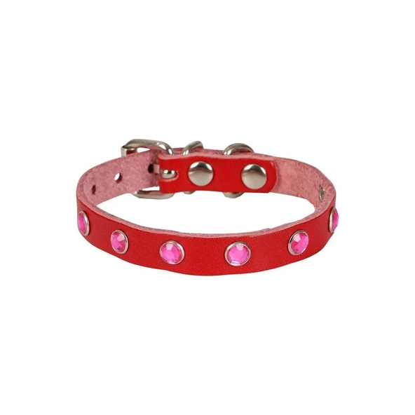 Taşlı Kedi ve Yavru Köpek Tasması 1,5x29 cm Kırmızı XLarge ürün görseli 1