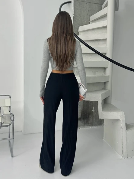 Fitilli şardonlu pantolon siyah - Resim 3