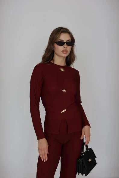 Ottoman alt üst takım bordo pt510442 - Resim 3