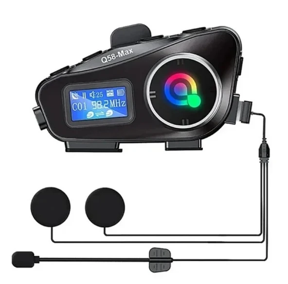 Q58-MAX Radyolu 2 Kişi Bağlantılı Bluetooth Kask Kulaklık Ekranlı Fenerli Müzik ve Telsiz Intercom ürün görseli 1