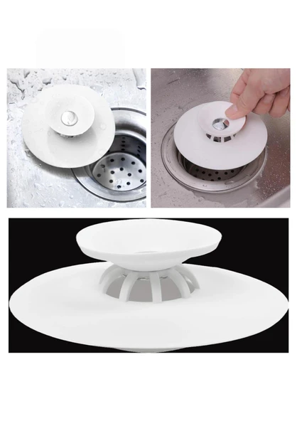 3B Trend 2 Adet Lavabo Küvet Tıkacı Mutfak Banyo Gider Tıpası Kapağı Tıkaç Süzgeç Krem Renk ürün görseli 1