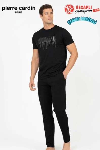 Pierre Cardin Paris Premium Erkek Bisiklet Yaka Pamuklu Penye Kısa Kollu Pijama Takım ürün görseli 1