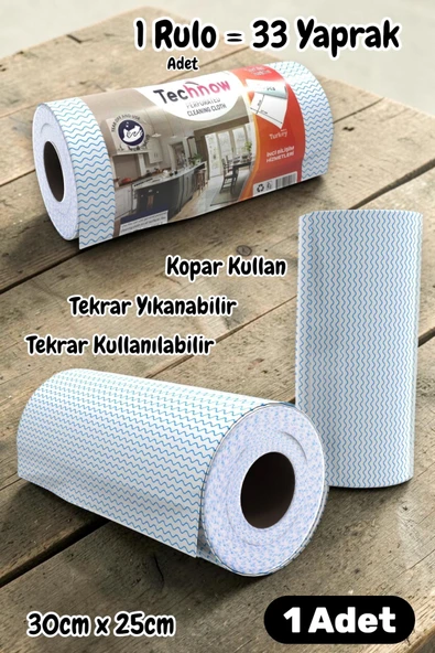 Technow 33 Yaprak Kopar Kullan Rulo Hassas Temizlik Bezi Mavi 25x30cm 1 Rulo Adet ürün görseli 1