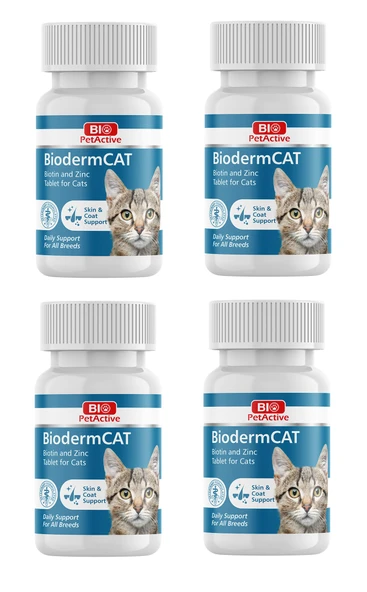Bio PetActive Biodermcat Kediler İçin Biotin ve Çinko Tableti 30 Gr. 100 Tablet X 4 Adet ürün görseli 1