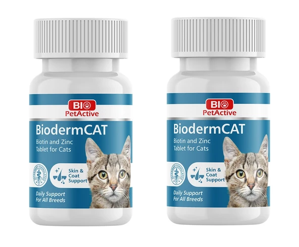 Bio PetActive Biodermcat Kediler İçin Biotin ve Çinko Tableti 30 Gr. 100 Tablet X 2 Adet ürün görseli 1