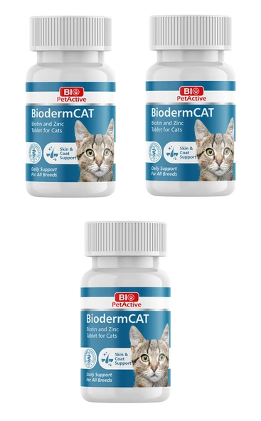 Bio PetActive Biodermcat Kediler İçin Biotin ve Çinko Tableti 30 Gr. 100 Tablet X 3 Adet ürün görseli 1
