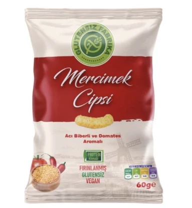 Glütensiz Fabrika Mercimek Cipsi Acı Biber Ve Domatesli 60 g ürün görseli 1
