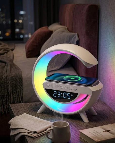 RGB Işıklı Kablosuz Şarjlı Bluetooth Hoparlör Saat ve Alarm Özellikli ürün görseli 1