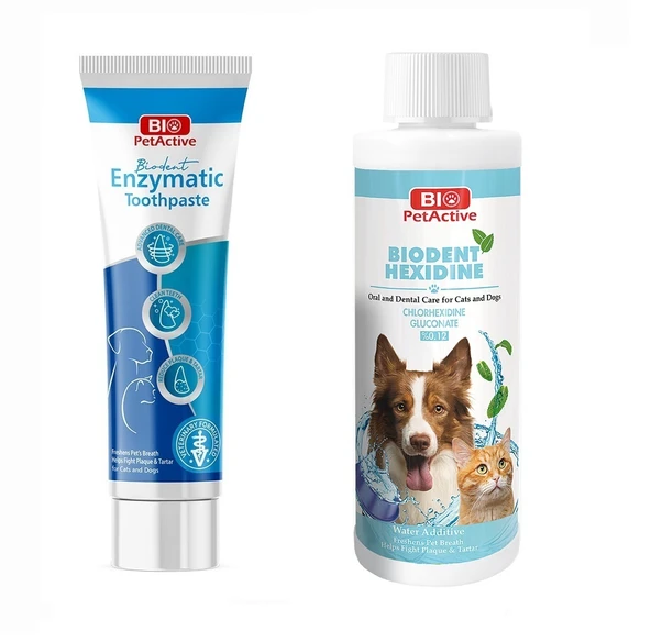 Bio PetActive Biodent Enzymatic Köpek Diş Macunu 100 ML + Biodent Hexidine 250 ML 2 Li Set ürün görseli 1