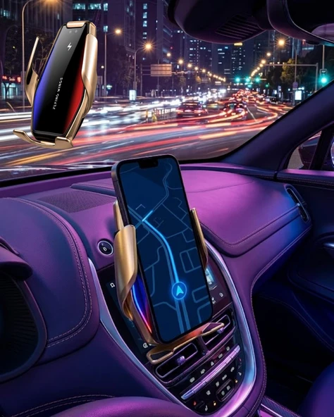 Otomatik Sensörlü Araç Telefon Tutucu Kablosuz Şarj Özellikli 360 Derece Döner ürün görseli 1
