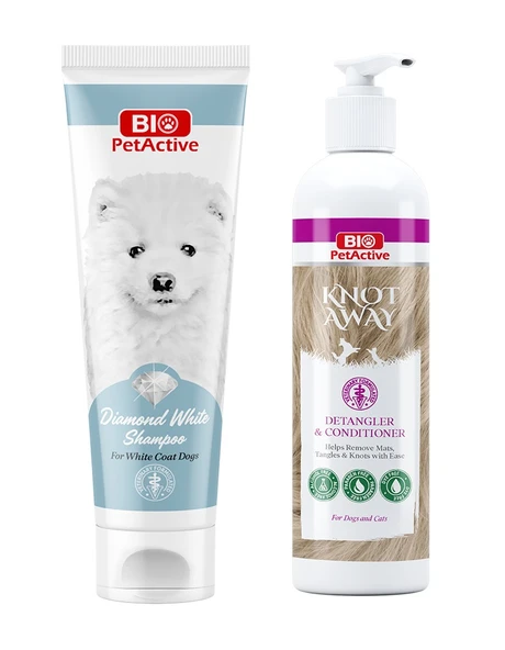 Bio PetActive Diamond Beyaz Tüylü Köpek Şampuanı 250 ML + Knot Away Kıtık Açıcı Krem 185 ML 2 Li Set ürün görseli 1