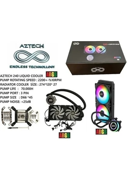 AZTECH LIQUID COOLING AZ240-1B (intel-Amd Destekli) ARGB LED 240MM SIVI SOĞUTMA SISTEMI ürün görseli 1