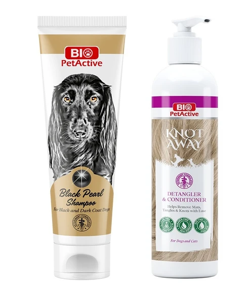 Bio PetActive Black Pearl Shampoo Siyah Tüylü Köpek Şampuanı 250 ML. + Knot Away Kıtık Açıcı Krem 2 Li Set ürün görseli 1