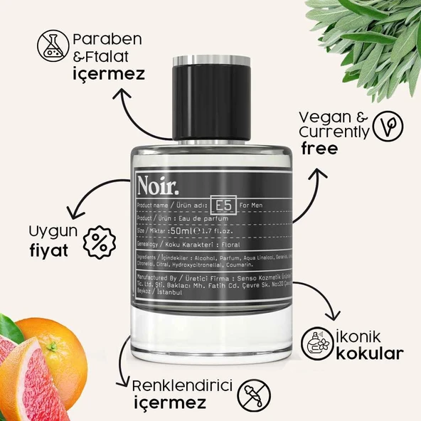 Noir. E5 Erkek EDP Parfüm 50 ML - Resim 2
