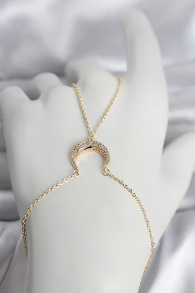 Pirinç Gold Renk Hilal Model Zirkon Taşlı Kadın Şahmeran - TJ-SN751 ürün görseli 1