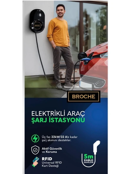 Broche Elektrikli Araç Sarj Istasyonu 22KW/32A 5m Kablo Dahil ürün görseli 1