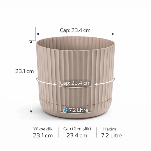 KRS-264 Zeraf Dekoratif Tabaklı Lüks Saksı Takımı 7.2 Lt No:4 Bej 6 Adet - Resim 2