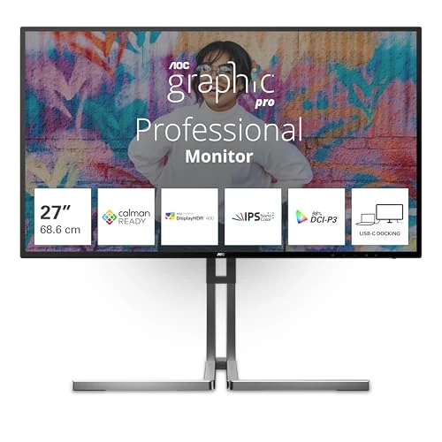 AOC U27U3CV 27 inç FHD USB Hub Grafik Monitör, 60Hz, Nano IPS Panel, 4ms GtG, Adaptive Sync, VESA HDR400 (Sertifikalı), yükseklik ayarı, (1920x1080 HDMI 2X 2.1 DP 1x 1.4) Siyah ürün görseli 1
