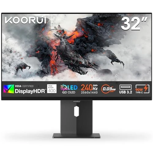 KOORUI S3241XO 32 inç oyun monitörü, QD-OLED UHD 3840 * 2160p, 240HZ 0,03 ms PC ekranı, %100 sRGB %99 DCI-P3 280cd/m², HDR True Black 400, Uyarlanabilir senkronizasyon, 2xHDMI 2.1/1xDP1.4, USB-C(90W) ürün görseli 1