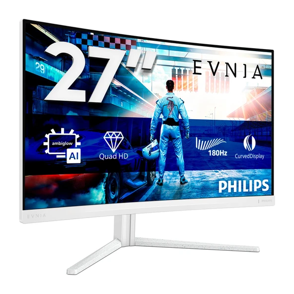 Philips Evnia 27M2C5501-27 inç Quad HD Kavisli Oyun Monitörü, 180 Hz, 1 ms, FreeSync Premium, HDR10, Ambiglow (2560x1440, 2X HDMI 2.0, 1x DisplayPort 1.4) Beyaz ürün görseli 1