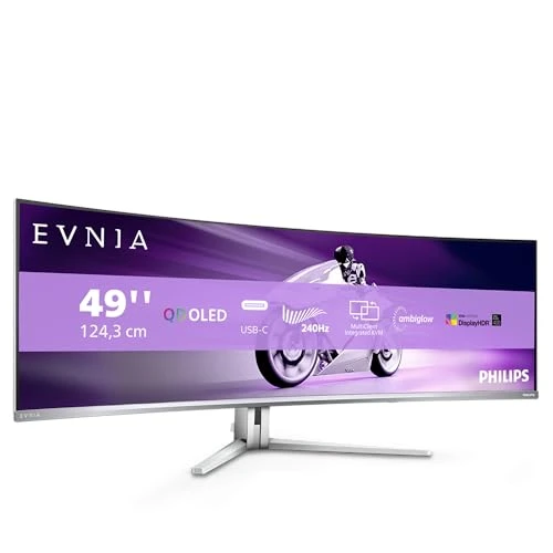 Philips Evnia 49M2C8900AM - 49 inç DQHD OLED Kavisli Oyun Monitörü, 240 Hertz, 0,03 ms GtG, HDR400, Ambiglow (5120x1440, HDMI 2.1, DisplayPort 1.4, USB-C, USB Hub) Beyaz ürün görseli 1