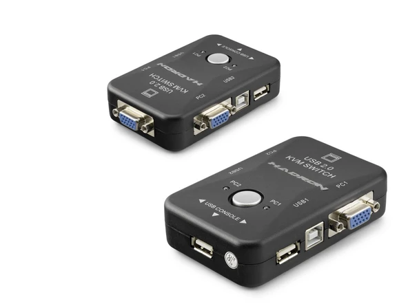 Vga Usb Kvm Switch 2 In 1 Out + 2 Port Usb Console + 2 Port Usb Pc (Kl.ye/Mouse + Yazıcı) - Siyah HDX1360 ürün görseli 1