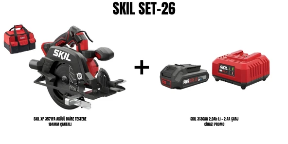 SKIL Set-26 (SKIL XP 3571FA AKÜLÜ DAİRE TESTERE 184MM ÇANTALI+SKIL 3136AA 2,0Ah Li + 2.4A ŞARJ CİHAZI PROMO) ürün görseli 1