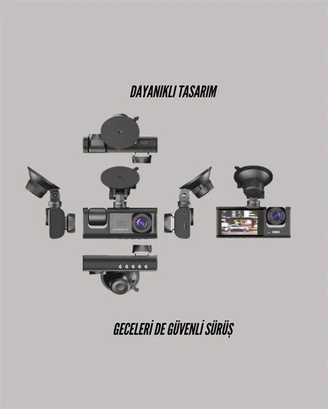 G-sensörlü 3'lü Kayıtlı Araç Kamerası - Resim 2
